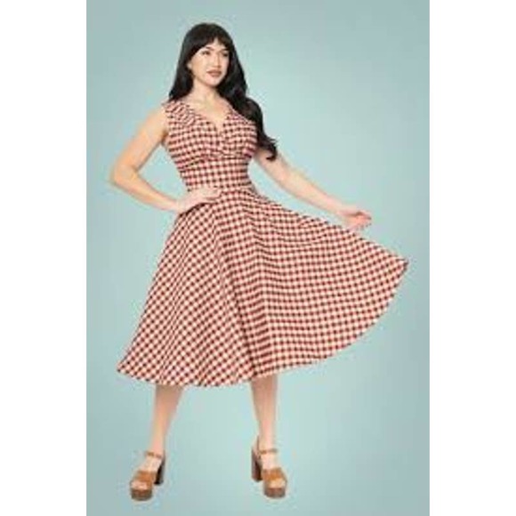 Unique Vintage Dresses & Skirts - UNIQUE VINTAGE 50s Delores Gingham Swing Dress in Rust and White NWT Size 2X